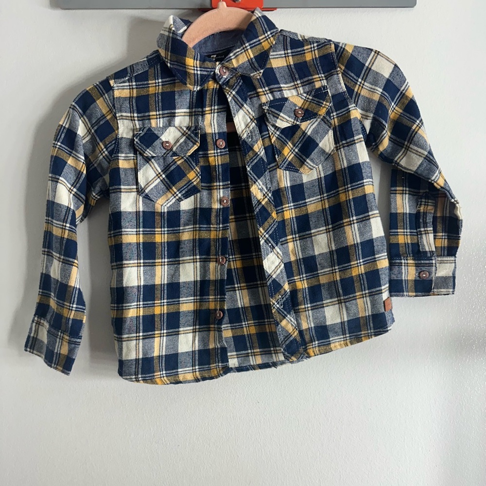 7 For All Mankind Blue and Yellow Plaid Kids Shirt - 4